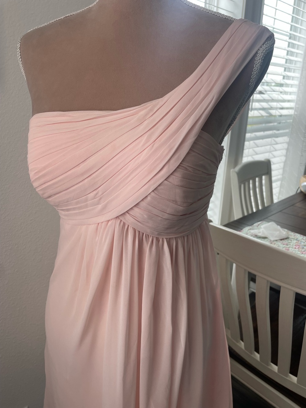 Levkoff One-Shoulder Pink Chiffon Dress, size 8